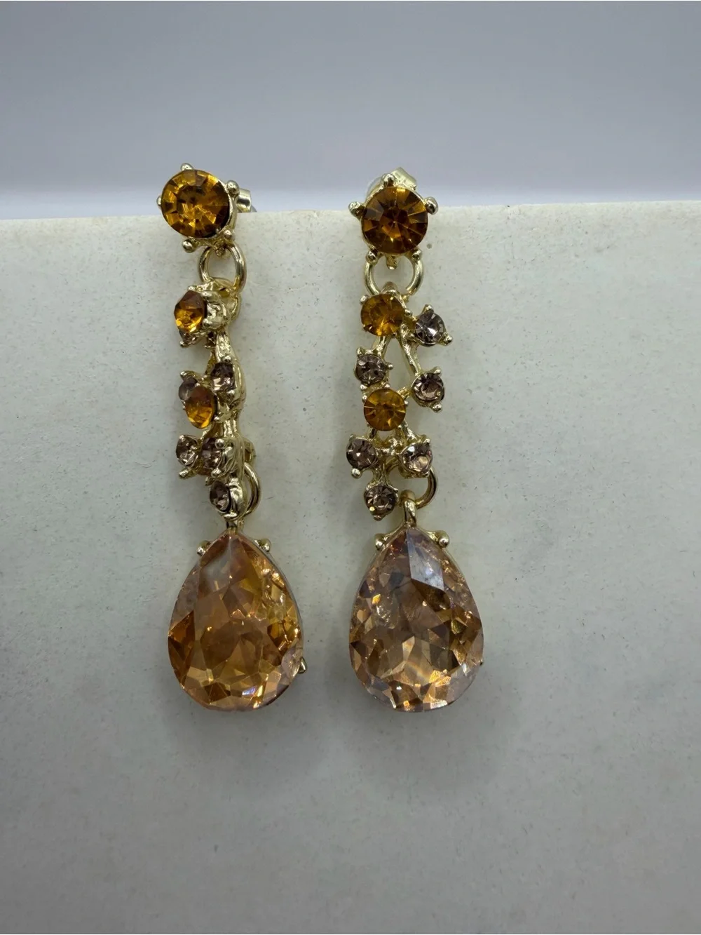 Champagne Crystal Chandelier Earrings | Vintage Topaz Rhinestone Drop Earrings